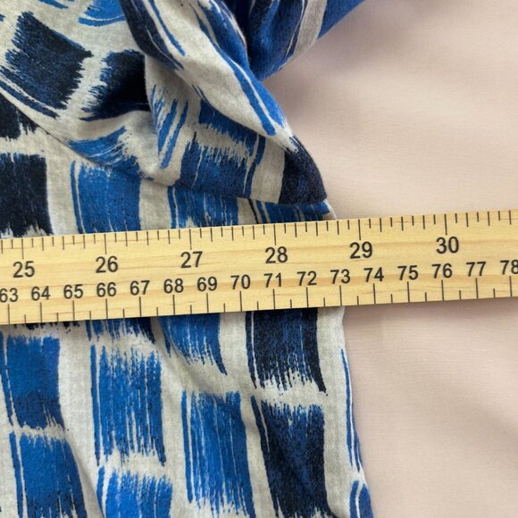 NIC+ZOE Blue White Abstract Print Cotton Top L/S Button Front Boho Workwear - 3X - Picture 7 of 11